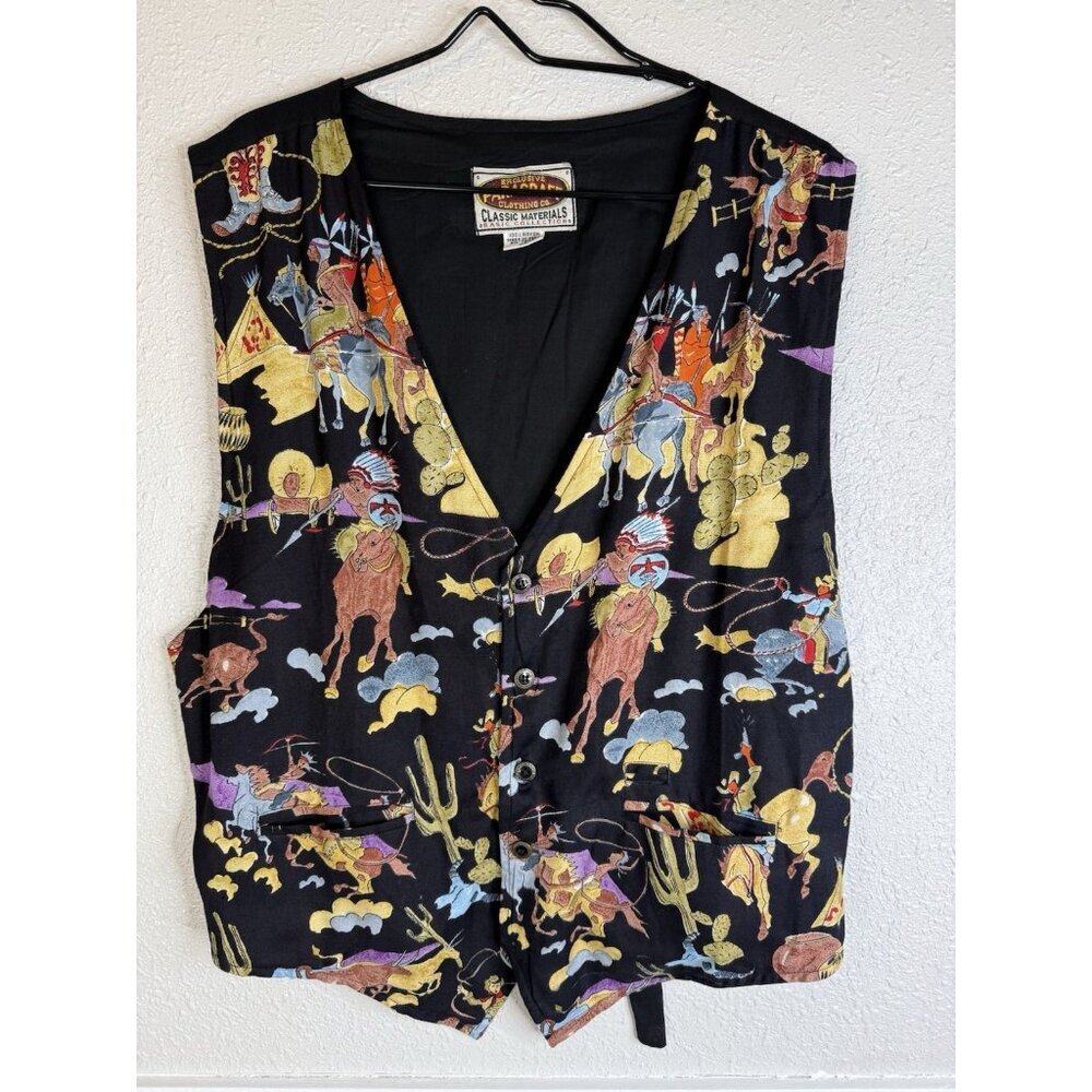Vintage Paragraff Clothing Vest Mens XL Cowboys Indians Western Novelty 80s 90s